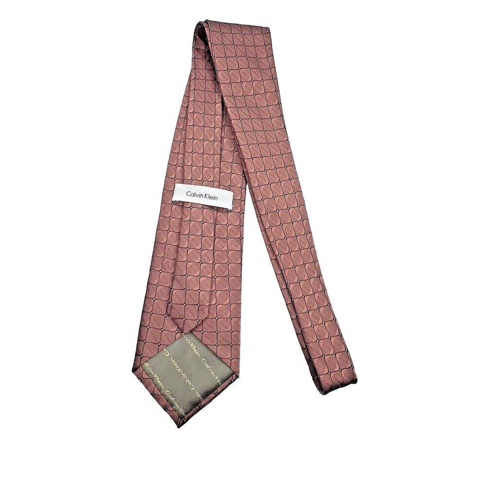 Calvin Klein mens long classic tie marron geometric  plaid chocolate brown